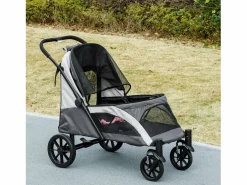 Transportín De Paseo Para Animales|Cochecito plegable para perros y gatos hasta 30 kg, poliéster, oscuro (124x67x100 cm)