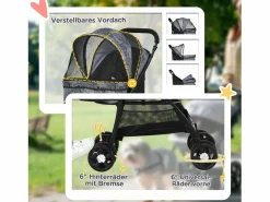 Cochecito plegable para perros y gatos con cojín, ventanas de malla y espacio de almacenamiento, poliéster, (81 x 48 x 99 cm)^ Outlet