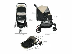 Transportín De Paseo Para Animales|Cochecito plegable para perros y gatos con protector de lluvia, poliéster, color (80,5 x 51,5 x 100 cm)