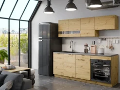 Cocina completa - 200 cm - 6 muebles de almacenamiento - Natural y Antracita - CARMEO^Vente-unique Best