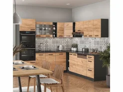 Cocina esquinera antracita/roble dorado 247x60x81.6 r-line^Vicco Discount
