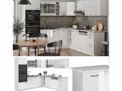 Vicco Cocina esquinera alto brillo/ 247x60x81.6 r-line Blanco Discount