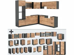 Vicco Cocina Completa|Cocina esquinera oro power roble/antracita 247x46x81.6 r-line