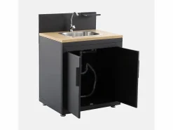 Sweeek Materiales Y Utensilios De Cocina|Cocina exterior de acero y decoración de madera 1 fregadero 2 puerta