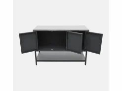 Sweeek Cocina exterior de acero 3 puertas y 1 estante, 120cm Negro Hot