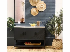 Sweeek Cocina exterior de acero 3 puertas y 1 estante, 120cm Negro Hot