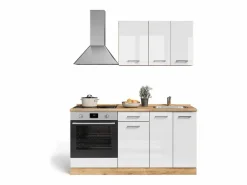 Vicco Cocina Completa|Cocina para solteros blanco brillo intenso/roble dorado 160x46x81.6 r-line