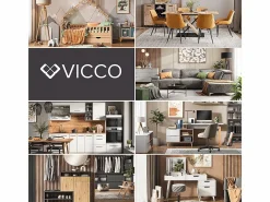 Vicco Cocina Completa|Cocina para solteros blanco brillo intenso/roble dorado 160x46x81.6 r-line