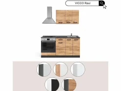 Vicco Cocina Completa|Cocina para solteros oro power roble/antracita 160x46x81.6 r-line