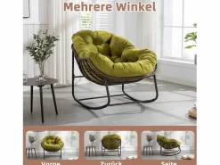 Sillón Escandinavo|Cocon - Mecedora de ratán - Estructura de acero con cojín suave - Para uso en interiores y exteriores
