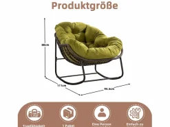 Sillón Escandinavo|Cocon - Mecedora de ratán - Estructura de acero con cojín suave - Para uso en interiores y exteriores