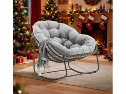 Sillón Escandinavo|Cocon - Mecedora de ratán - Estructura de acero con cojín suave - Para uso en interiores y exteriores