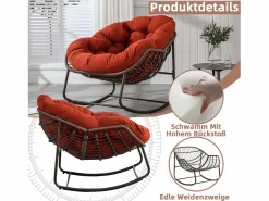 Cocon - Mecedora de ratán - Estructura de acero con cojín suave - Para uso en interiores y exteriores Naranja Discount