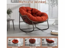 Cocon - Mecedora de ratán - Estructura de acero con cojín suave - Para uso en interiores y exteriores Naranja Discount
