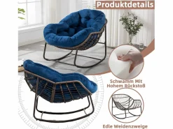 Cocon - Mecedora de ratán - Estructura de acero con cojín suave - Para uso en interiores y exteriores Azul Online