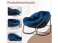 Cocon - Mecedora de ratán - Estructura de acero con cojín suave - Para uso en interiores y exteriores Azul Online