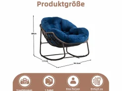Cocon - Mecedora de ratán - Estructura de acero con cojín suave - Para uso en interiores y exteriores Azul Online