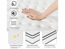 Colchón 140 x 190 cm - altura 25 cm - de espuma fría - ergonómico - con muelles ensacados - para niños y adultos^ Outlet