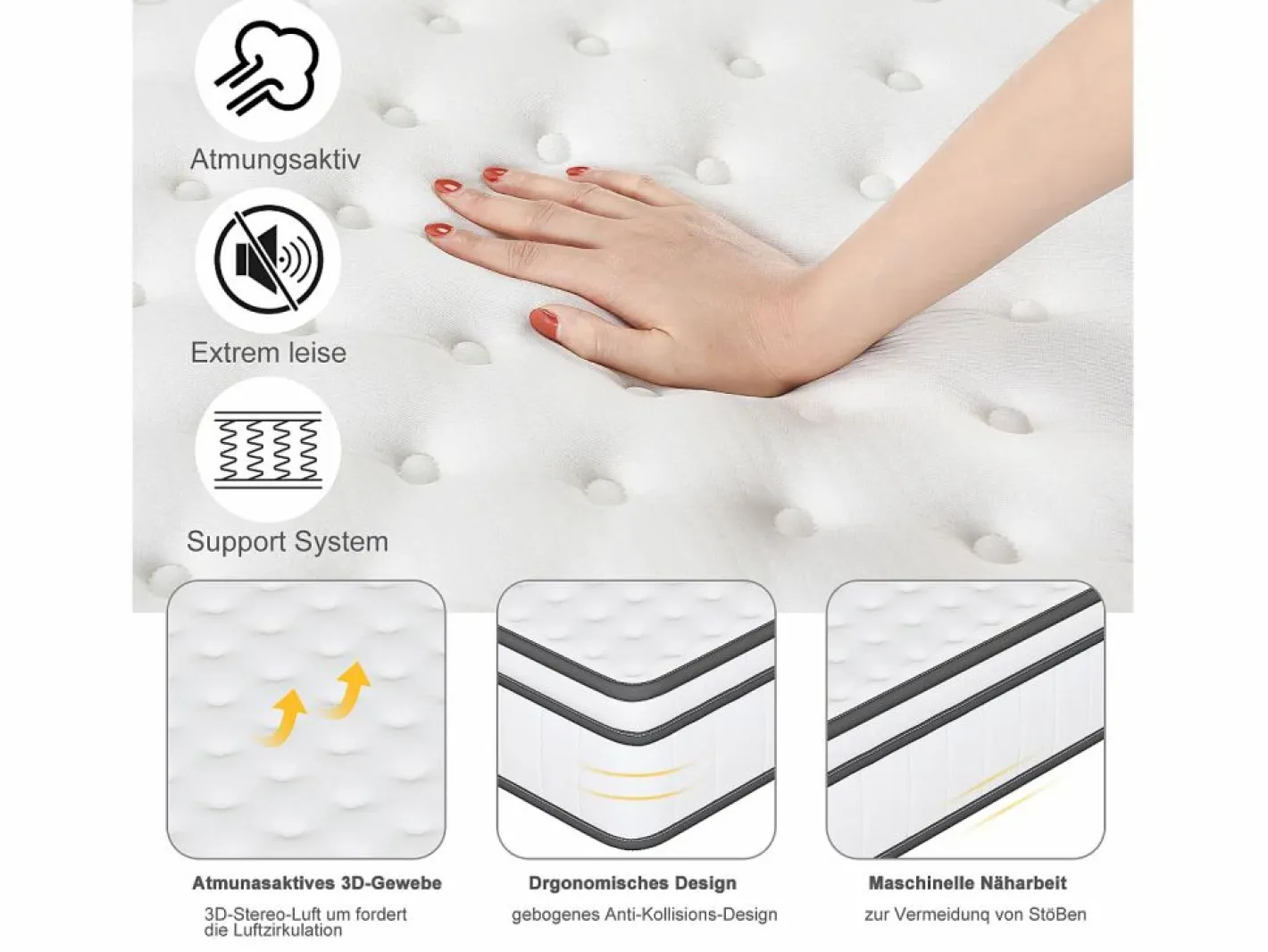 Colchón 140 x 190 cm - altura 25 cm - de espuma fría - ergonómico - con muelles ensacados - para niños y adultos^ Outlet