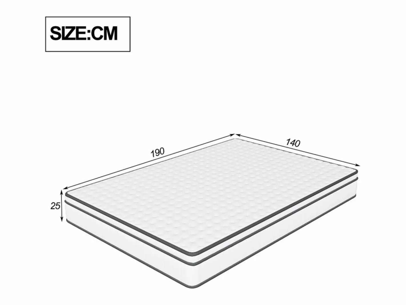 Colchón 140 x 190 cm - altura 25 cm - de espuma fría - ergonómico - con muelles ensacados - para niños y adultos^ Outlet