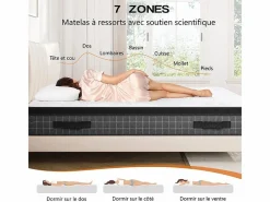 DripeX Colchón Muelles Ensacados|Colchón 120x200cm anti-fuego muelles ensacados - esp.25cm - soporte ergonómico 7 zonas - transpirable - silencioso