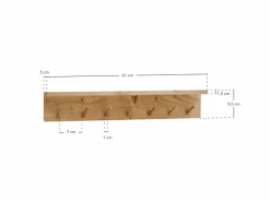 DECOWOOD Perchero|Colgador de pared de madera maciza en tono natural de 61x9,5cm - KATE -
