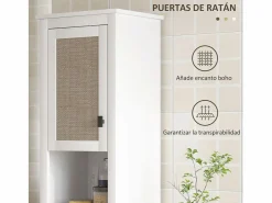 Homcom Columna de baño Sahara 2 puertas con 2 compartimentos /natural 167,5x40x30 cm Blanco Online