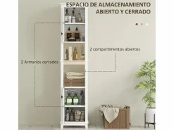 Homcom Columna de baño Sahara 2 puertas con 2 compartimentos /natural 167,5x40x30 cm Blanco Online