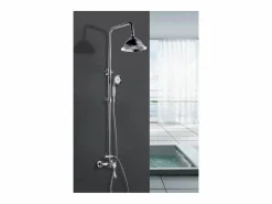 Rousseau Columna de ducha retro cromada con mezclador mecánico, cabezal orientable Ø205 mm y ducha de mano 1 chorro antical Plateado Discount