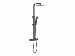 Aica Columna De Ducha|Columna de Ducha Termostática Negra Mate Ajustable con Alcachofa y Ducha Superior Grande Cuadrada