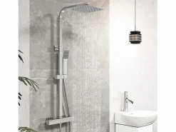 Aica Columna De Ducha|Columna de Ducha Termostática Cromado con Alcachofa Cuadrada, Rociador Superior y Barra Ajustable