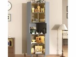 Columna de esquina de baño - con iluminación LED - con 2 puertas - con 4 estantes - con estantes abiertos -^ModernLuxe Best