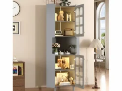 Columna de esquina de baño - con iluminación LED - con 2 puertas - con 4 estantes - con estantes abiertos -^ModernLuxe Best
