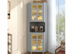 Columna de esquina de baño - con iluminación LED - con 2 puertas - con 4 estantes - con estantes abiertos -^ModernLuxe Best