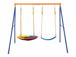 Columpio con Estructura en Forma de A de SucceBuy, 1 Columpio con Platillo y 1 Columpio con Cinturón, Soporte de Metal para Patio Trasero Multicolor Best