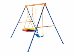 Columpio con Estructura en Forma de A de SucceBuy, 1 Columpio con Platillo y 1 Columpio con Cinturón, Soporte de Metal para Patio Trasero Multicolor Best