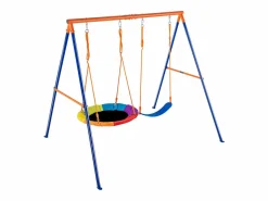 Columpio con Estructura en Forma de A de SucceBuy, 1 Columpio con Platillo y 1 Columpio con Cinturón, Soporte de Metal para Patio Trasero Multicolor Best