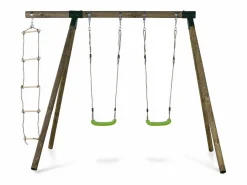 Habitat et jardin Columpio|Columpio de madera "Timo" - Con 2 columpios y 1 escalera de cuerda
