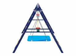 Hauss Spole Columpio exterior de acero - 3 columpios + estructura de escalada + cesta Azul New