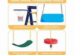 Hauss Spole Columpio exterior de acero - 3 columpios + estructura de escalada + cesta Azul New