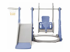 Tobogán|Columpio infantil 4 en 1 con tobogán, escalera, columpio y aro de baloncesto - Interior/Exterior - Azul
