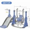 Columpio infantil con tobogán, escalera y columpio con canasta de baloncesto - Parque infantil 4 en 1 - Uso interior y exterior - Azul^ Hot