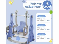 Columpio infantil con tobogán, escalera y columpio con canasta de baloncesto - Parque infantil 4 en 1 - Uso interior y exterior - Azul^ Hot