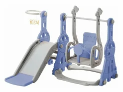 Columpio infantil con tobogán, escalera y columpio con canasta de baloncesto - Parque infantil 4 en 1 - Uso interior y exterior - Azul^ Hot