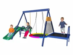 Merax Columpio infantil multifuncional para exterior - 335 x 198 x 183 cm - de acero - con tobogán - Azul Discount