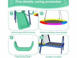 Merax Columpio infantil multifuncional para exterior - 335 x 198 x 183 cm - de acero - con tobogán - Azul Discount