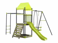 Habitat et jardin Columpio metálico "Lucien" con tobogán y arenero - Verde Clearance