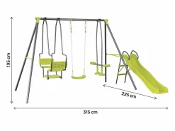 Habitat et jardin Columpio|Columpio metálico "Ludo II" con tobogán y 4 aparatos - Verde