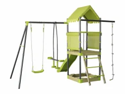 Habitat et jardin Columpio|Columpio metálico "Sohane" con tobogán y arenero - Verde