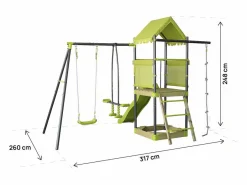 Habitat et jardin Columpio|Columpio metálico "Sohane" con tobogán y arenero - Verde